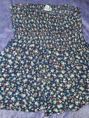 RSQ Navy Floral Smocked Tube Romper with Cream and Red Blooms